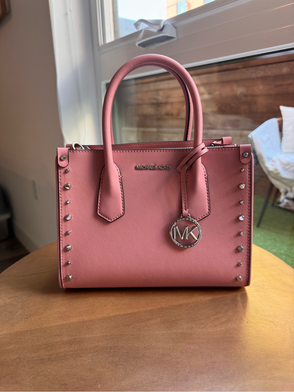 Michael Kors Rose Pink Saffiano Satchel with MK Charm